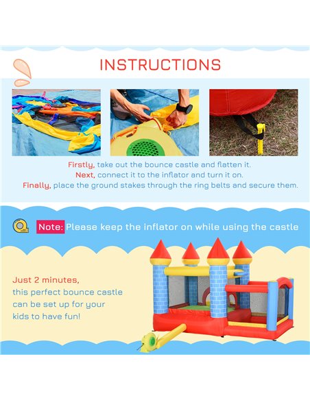 Outsunny Kids Bounce Castle House Inflatable Trampoline Slide Water Pool Basket 4 in 1 with Inflator for Kids Age 3-10 Castle De - pic 5978 | FastDaddyshop