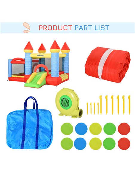 Outsunny Kids Bounce Castle House Inflatable Trampoline Slide Water Pool Basket 4 in 1 with Inflator for Kids Age 3-10 Castle De - pic 5979 | FastDaddyshop