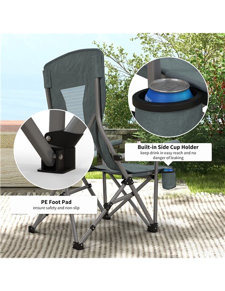 Outsunny Folding Camp Chair Portable Chair w/ Cup Holder Holds up to 136kg Perfect for Camping, Festivals, Garden, Caravan Trips - pic 59790 | FastDaddyshop
