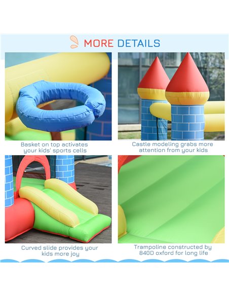 Outsunny Kids Bounce Castle House Inflatable Trampoline Slide Water Pool Basket 4 in 1 with Inflator for Kids Age 3-10 Castle De - pic 5980 | FastDaddyshop