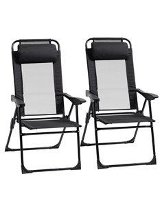 Outsunny Set of 2 Portable Folding Recliner Chaise Lounge Chair, Black 84B-902V70BK