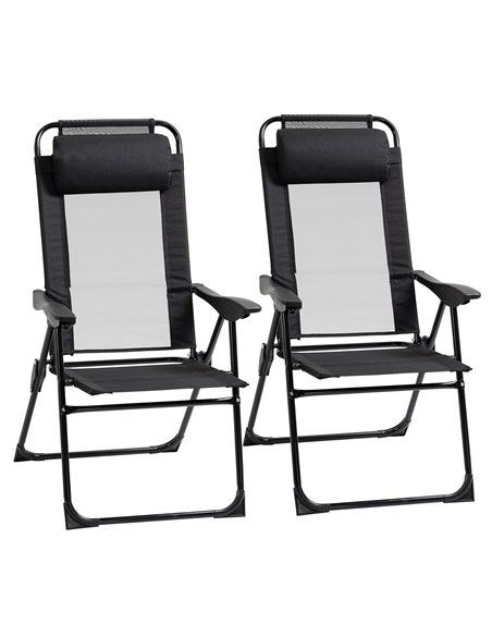 Outsunny Set of 2 Portable Folding Recliner Chaise Lounge Chair, Black 84B-902V70BK - pic 59803 | FastDaddyshop