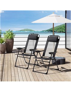 Outsunny Set of 2 Portable Folding Recliner Chaise Lounge Chair, Black 84B-902V70BK 2