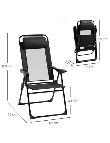 Outsunny Set of 2 Portable Folding Recliner Outdoor Patio Chaise Lounge Chair with Adjustable Backrest, Black 84B-902V70BK