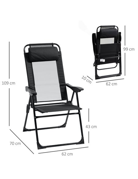 Outsunny Set of 2 Portable Folding Recliner Outdoor Patio Chaise Lounge Chair with Adjustable Backrest, Black 84B-902V70BK - pic 59805 | FastDaddyshop