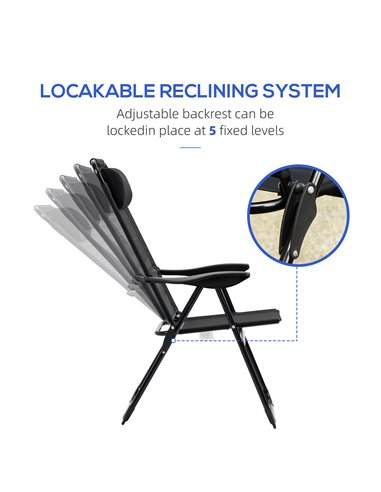 Outsunny Set of 2 Portable Folding Recliner Outdoor Patio Chaise Lounge Chair with Adjustable Backrest, Black 84B-902V70BK