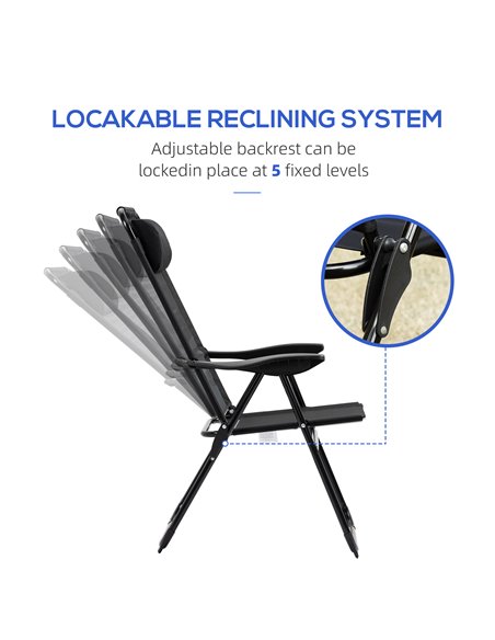 Outsunny Set of 2 Portable Folding Recliner Outdoor Patio Chaise Lounge Chair with Adjustable Backrest, Black 84B-902V70BK - pic 59807 | FastDaddyshop