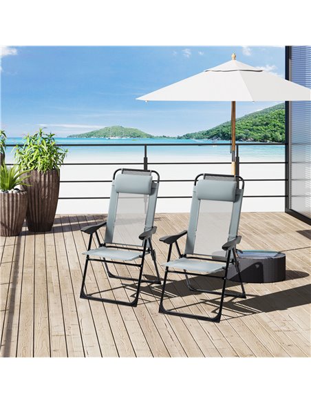 Outsunny Set of 2 Portable Folding Recliner Chair Outdoor Patio Chaise Lounge Chair with Adjustable Backrest, Grey 84B-902V70GY - pic 59812 | FastDaddyshop