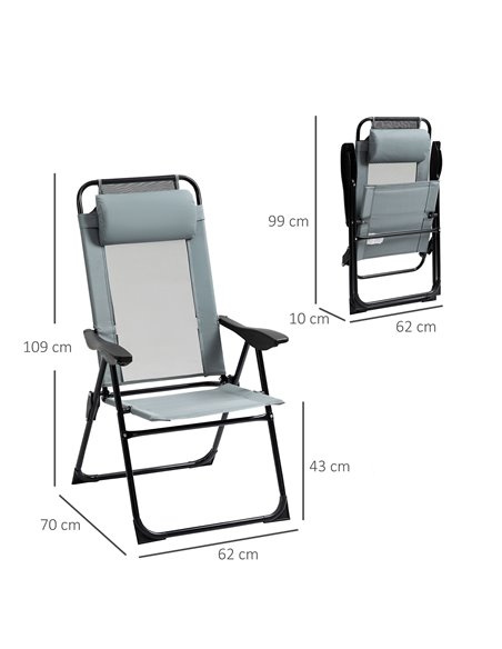 Outsunny Set of 2 Portable Folding Recliner Chair Outdoor Patio Chaise Lounge Chair with Adjustable Backrest, Grey 84B-902V70GY - pic 59814 | FastDaddyshop