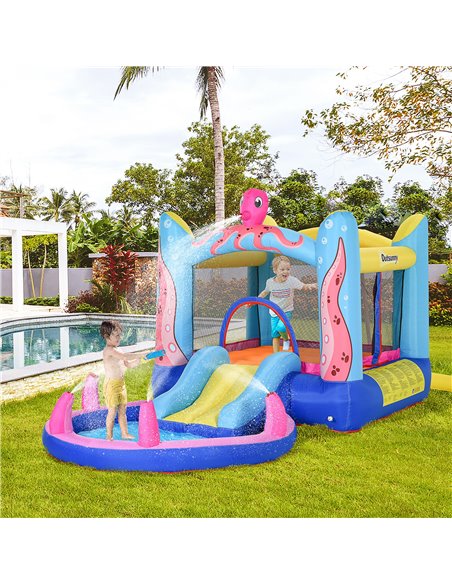 Outsunny Kids Bounce Castle House Inflatable Trampoline Slide Water Pool 3 in 1 with Inflator for Kids Age 3-12 Octopus Design 3 - pic 5982 | FastDaddyshop