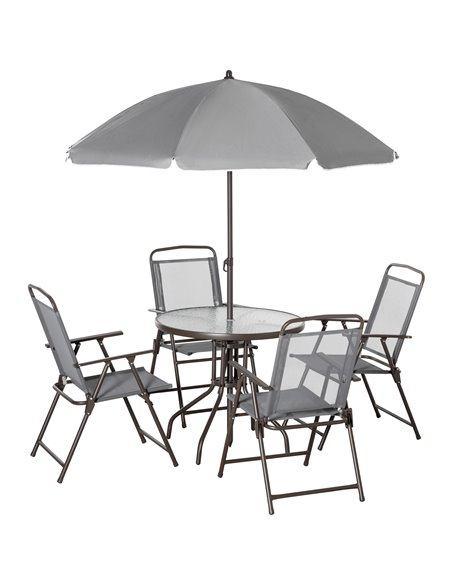 Outsunny 6 Piece Patio Dining Set with Umbrella, Grey 84B-688 - pic 59821 | FastDaddyshop