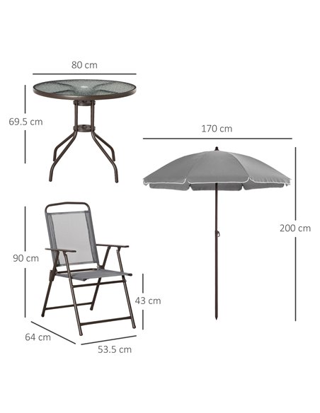 Outsunny 6 Piece Patio Dining Set with Umbrella, 4 Folding Dining Chairs & Round Tempered Glass Table for Garden, Backyard and P - pic 59823 | FastDaddyshop