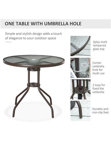Outsunny 6 Piece Patio Dining Set with Umbrella, 4 Folding Dining Chairs & Round Tempered Glass Table for Garden, Backyard and P