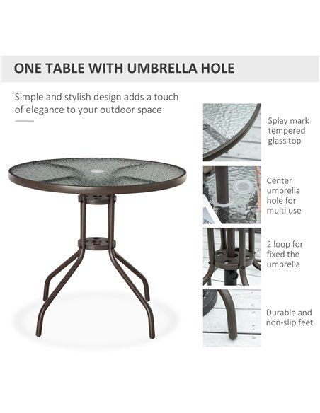 Outsunny 6 Piece Patio Dining Set with Umbrella, 4 Folding Dining Chairs & Round Tempered Glass Table for Garden, Backyard and P - pic 59824 | FastDaddyshop