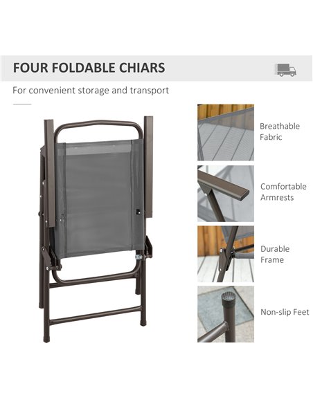Outsunny 6 Piece Patio Dining Set with Umbrella, 4 Folding Dining Chairs & Round Tempered Glass Table for Garden, Backyard and P - pic 59825 | FastDaddyshop