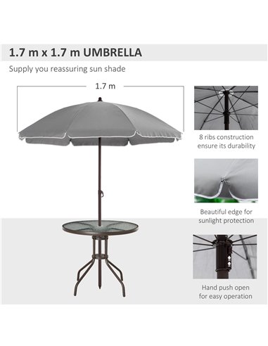Outsunny 6 Piece Patio Dining Set with Umbrella, 4 Folding Dining Chairs & Round Tempered Glass Table for Garden, Backyard and P