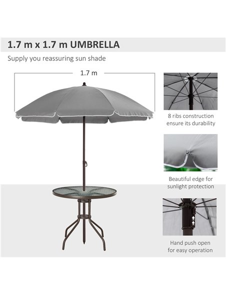 Outsunny 6 Piece Patio Dining Set with Umbrella, 4 Folding Dining Chairs & Round Tempered Glass Table for Garden, Backyard and P - pic 59826 | FastDaddyshop