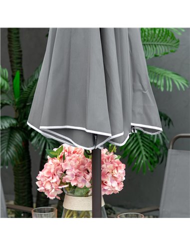 Outsunny 6 Piece Patio Dining Set with Umbrella, 4 Folding Dining Chairs & Round Tempered Glass Table for Garden, Backyard and P