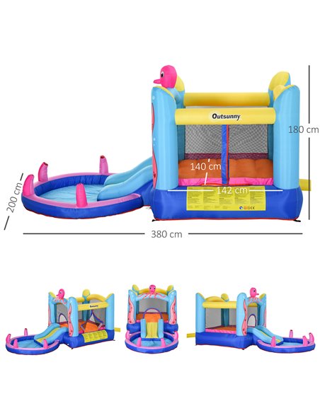 Outsunny Kids Bounce Castle House Inflatable Trampoline Slide Water Pool 3 in 1 with Inflator for Kids Age 3-12 Octopus Design 3 - pic 5983 | FastDaddyshop