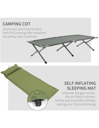 Outsunny Folding Camping Tent Cot, Portable Tent Shelter Combo with Self-Inflating Air Mattress Carry Bag for 1 Person A20-229
