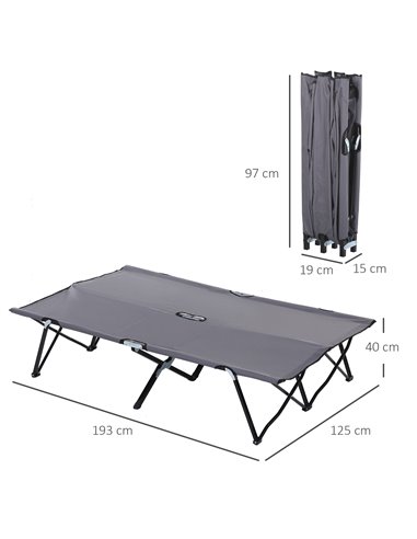 Outsunny Folding Double Camping Cot, Portable Sunbed with Durable Carry Bag, Comfortable Outdoor Use A20-030GY