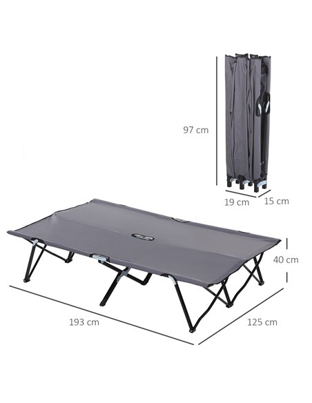 Outsunny Folding Double Camping Cot, Portable Sunbed with Durable Carry Bag, Comfortable Outdoor Use A20-030GY - pic 59841 | FastDaddyshop