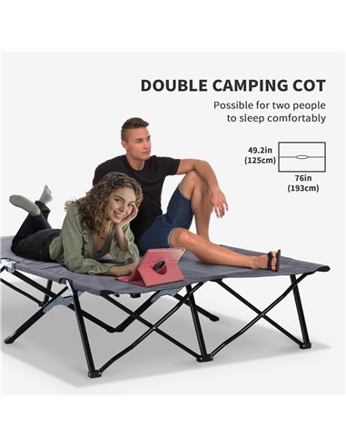 Outsunny Folding Double Camping Cot, Portable Sunbed with Durable Carry Bag, Comfortable Outdoor Use A20-030GY