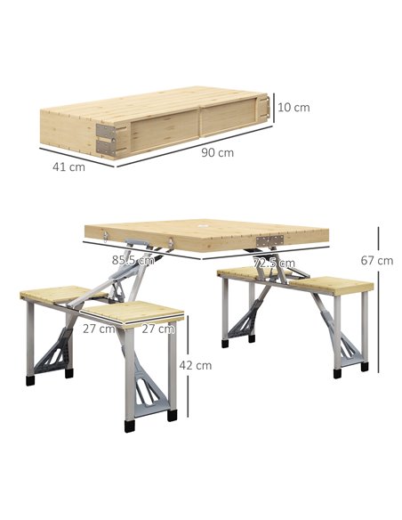 Outsunny Folding Picnic Table with Aluminium Frame, Portable Camping Table and Chairs Set, Umbrella Hole A20-339V00ND - pic 59850 | FastDaddyshop