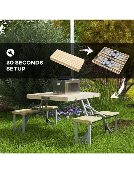 Outsunny Folding Picnic Table with Aluminium Frame, Portable Camping Table and Chairs Set, Umbrella Hole A20-339V00ND - pic 59851 | FastDaddyshop