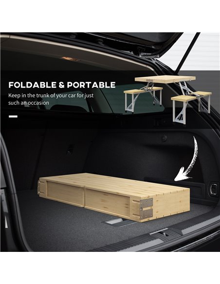 Outsunny Folding Picnic Table with Aluminium Frame, Portable Camping Table and Chairs Set, Umbrella Hole A20-339V00ND - pic 59854 | FastDaddyshop