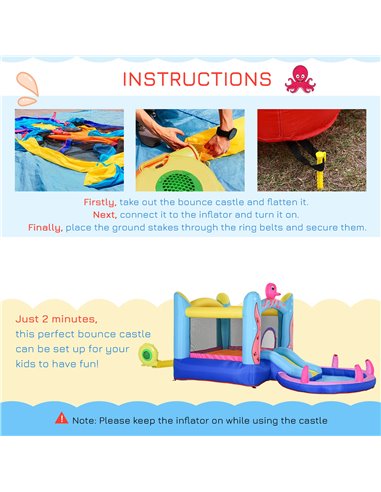 Outsunny Kids Bounce Castle House Inflatable Trampoline Slide Water Pool 3 in 1 with Inflator for Kids Age 3-12 Octopus Design 3