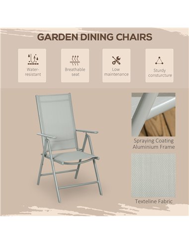 Outsunny 7 Piece Garden Dining Set, Outdoor Table and 6 Folding and Reclining Chairs, Aluminium Frame, Tempered Glass Top Table,