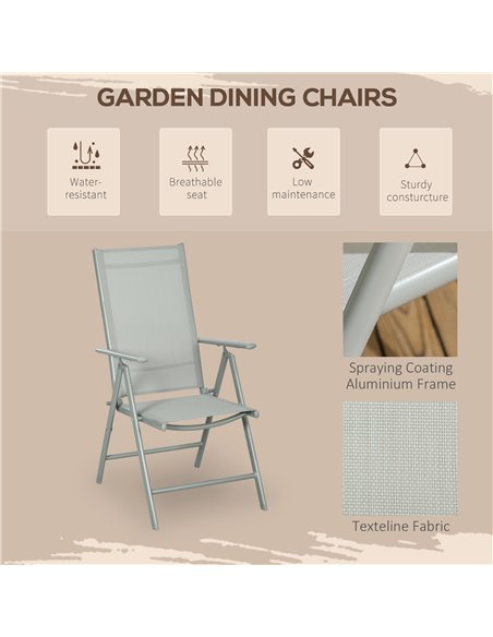 Outsunny 7 Piece Garden Dining Set, Outdoor Table and 6 Folding and Reclining Chairs, Aluminium Frame, Tempered Glass Top Table, - pic 59863 | FastDaddyshop