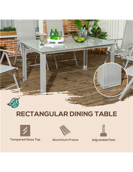 Outsunny 7 Piece Garden Dining Set, Outdoor Table and 6 Folding and Reclining Chairs, Aluminium Frame, Tempered Glass Top Table, - pic 59864 | FastDaddyshop