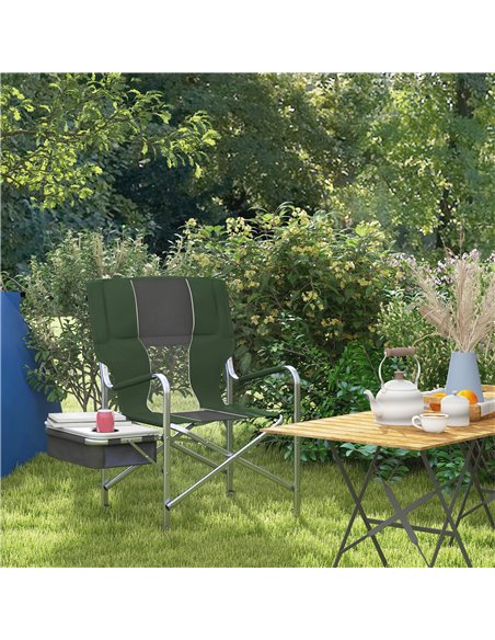Outsunny Folding Directors Chair in Aluminium, Green, with Side Table, Cup Holder, Cooler Bag and Storage Pocket for Camping A20 - pic 59867 | FastDaddyshop