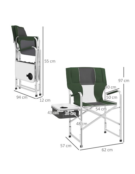 Outsunny Folding Directors Chair in Aluminium, Green, with Side Table, Cup Holder, Cooler Bag and Storage Pocket for Camping A20 - pic 59868 | FastDaddyshop