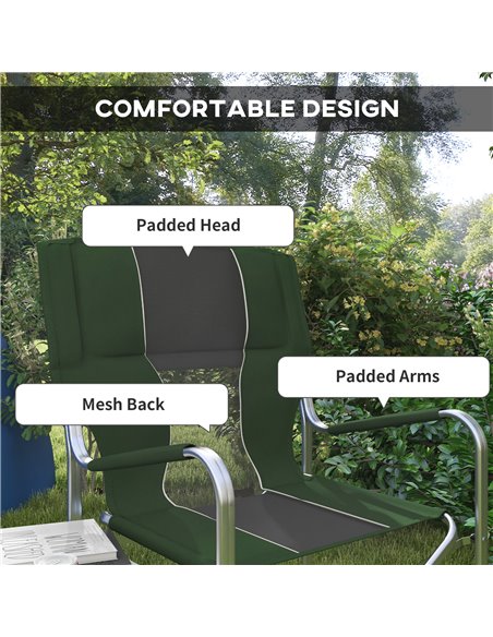 Outsunny Folding Directors Chair in Aluminium, Green, with Side Table, Cup Holder, Cooler Bag and Storage Pocket for Camping A20 - pic 59869 | FastDaddyshop