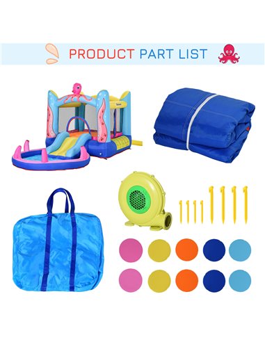 Outsunny Kids Bounce Castle House Inflatable Trampoline Slide Water Pool 3 in 1 with Inflator for Kids Age 3-12 Octopus Design 3
