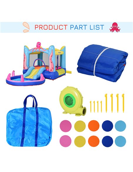 Outsunny Kids Bounce Castle House Inflatable Trampoline Slide Water Pool 3 in 1 with Inflator for Kids Age 3-12 Octopus Design 3 - pic 5987 | FastDaddyshop