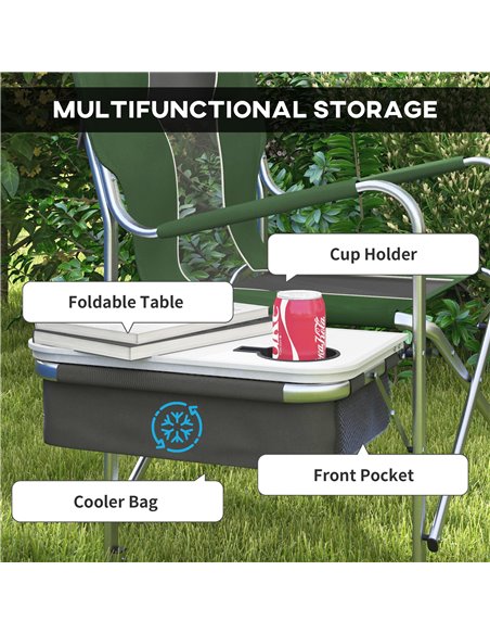 Outsunny Folding Directors Chair in Aluminium, Green, with Side Table, Cup Holder, Cooler Bag and Storage Pocket for Camping A20 - pic 59870 | FastDaddyshop