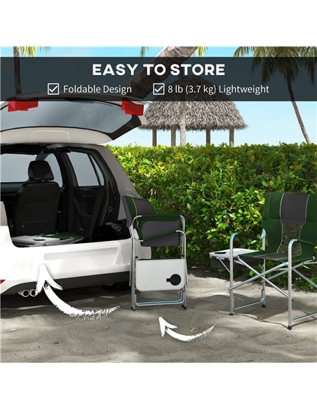 Outsunny Folding Directors Chair in Aluminium, Green, with Side Table, Cup Holder, Cooler Bag and Storage Pocket for Camping A20 - pic 59871 | FastDaddyshop