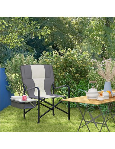 Outsunny Aluminium Folding Director's Chair, Portable Outdoor Chair with Side Table, Cup Holder, Cooler Bag, Grey A20-382V00LG