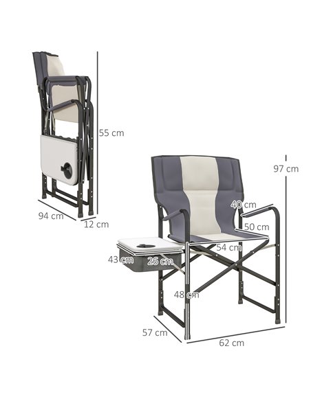 Outsunny Aluminium Folding Director's Chair, Portable Outdoor Chair with Side Table, Cup Holder, Cooler Bag, Grey A20-382V00LG - pic 59877 | FastDaddyshop