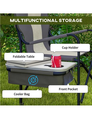 Outsunny Aluminium Folding Director's Chair, Portable Outdoor Chair with Side Table, Cup Holder, Cooler Bag, Grey A20-382V00LG