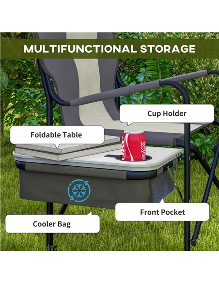 Outsunny Aluminium Folding Director's Chair, Portable Outdoor Chair with Side Table, Cup Holder, Cooler Bag, Grey A20-382V00LG - pic 59879 | FastDaddyshop