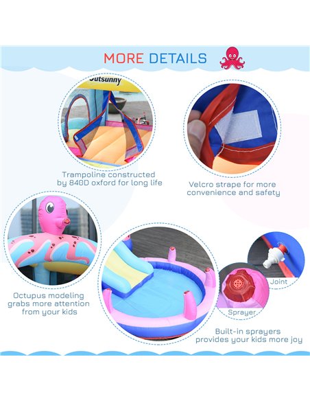 Outsunny Kids Bounce Castle House Inflatable Trampoline Slide Water Pool 3 in 1 with Inflator for Kids Age 3-12 Octopus Design 3 - pic 5988 | FastDaddyshop