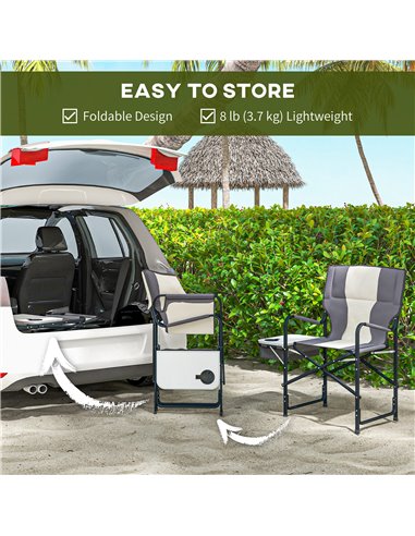 Outsunny Aluminium Folding Director's Chair, Portable Outdoor Chair with Side Table, Cup Holder, Cooler Bag, Grey A20-382V00LG