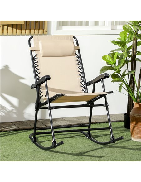 Outsunny Outdoor Folding Rocking Chair, Zero Gravity Design with Headrest, Portable and Comfortable, Beige 84A-099V01BG - pic 59885 | FastDaddyshop