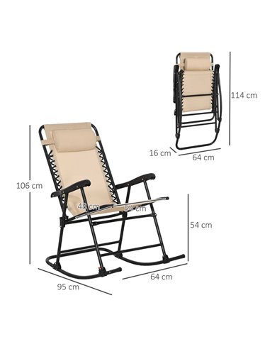 Outsunny Outdoor Folding Rocking Chair, Zero Gravity Design with Headrest, Portable and Comfortable, Beige 84A-099V01BG