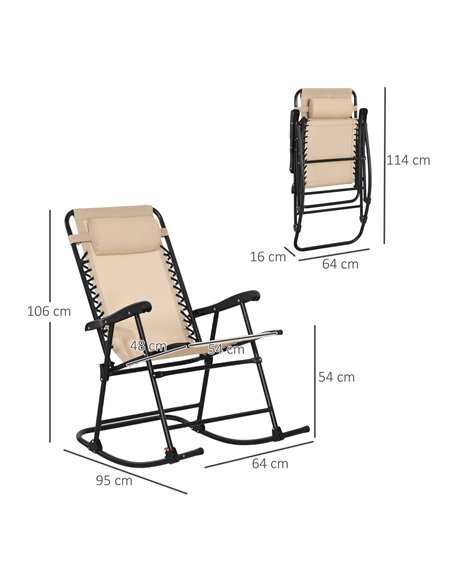 Outsunny Outdoor Folding Rocking Chair, Zero Gravity Design with Headrest, Portable and Comfortable, Beige 84A-099V01BG - pic 59886 | FastDaddyshop